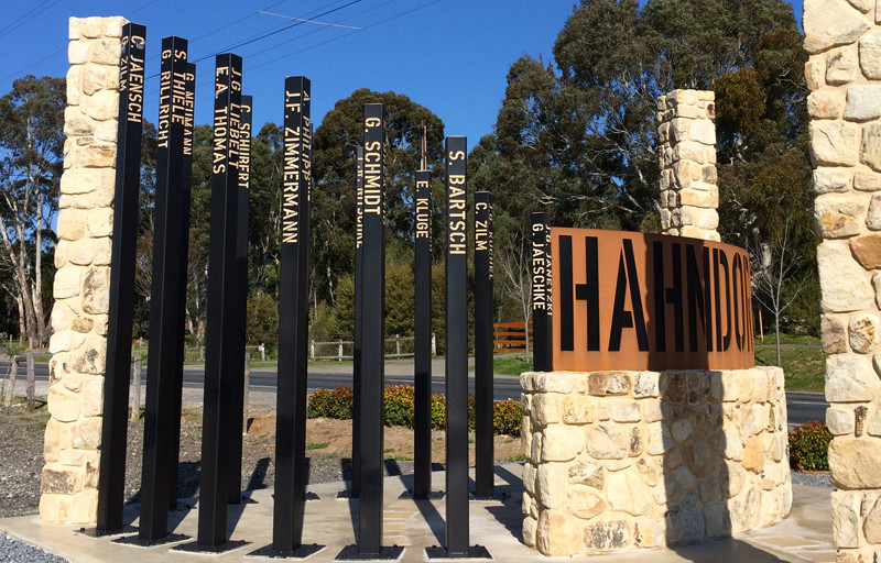 <b>Hahndorf Monument Signs Side Profile</b><span><b>:</b> Sonnex laser cut these signs for a Hahndorf monument from corten plate, which is naturally rusting well to create the vintage effect.<span>